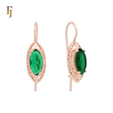 Vintage Marquise Stone Wire Hook Earrings – 10×22.3mm Rose Gold Design by FJ Jewelry
