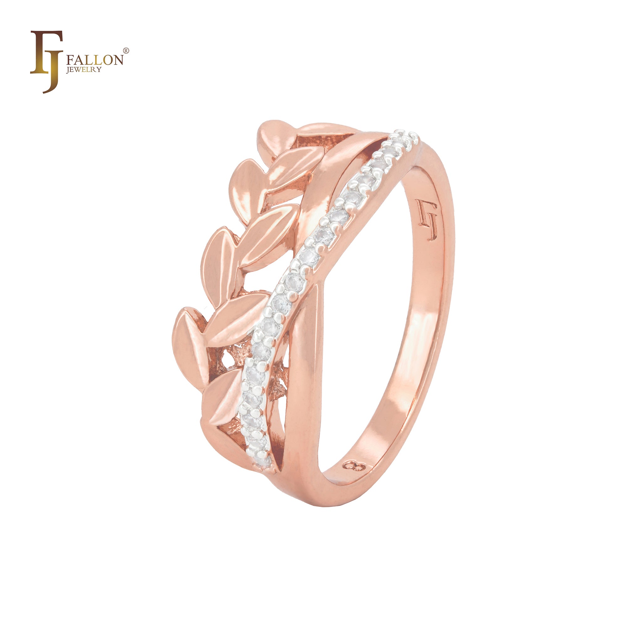 Anillos de moda en oro rosa con mil hojas y circonitas blancas