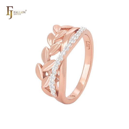 Anillos de moda en oro rosa con mil hojas y circonitas blancas