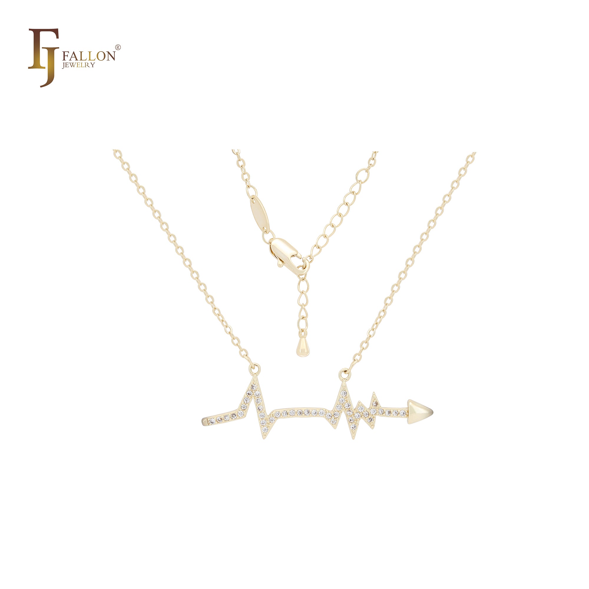 Collar de oro de 14 quilates con flecha de relámpago y corazón y circonitas blancas
