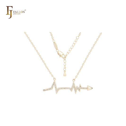 Collar de oro de 14 quilates con flecha de relámpago y corazón y circonitas blancas