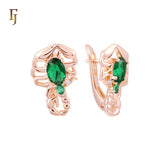 Great Scorpio of Emerald Green CZs Rose Gold Russian Lock Earrings