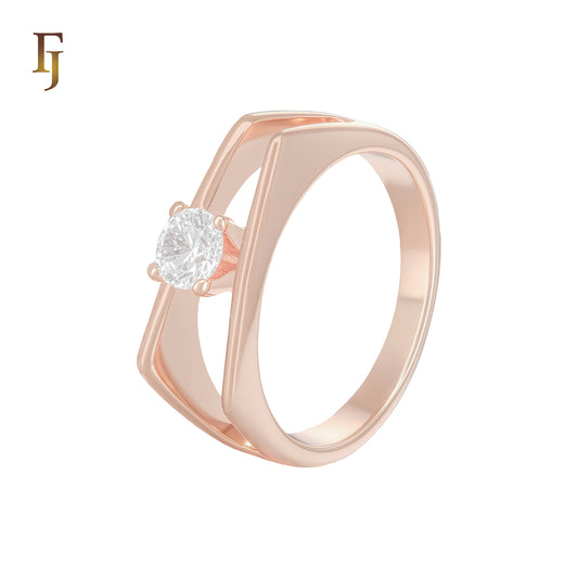 Geometric Clawed Solitaire White CZ Rose Gold,two tone Engagement Rings