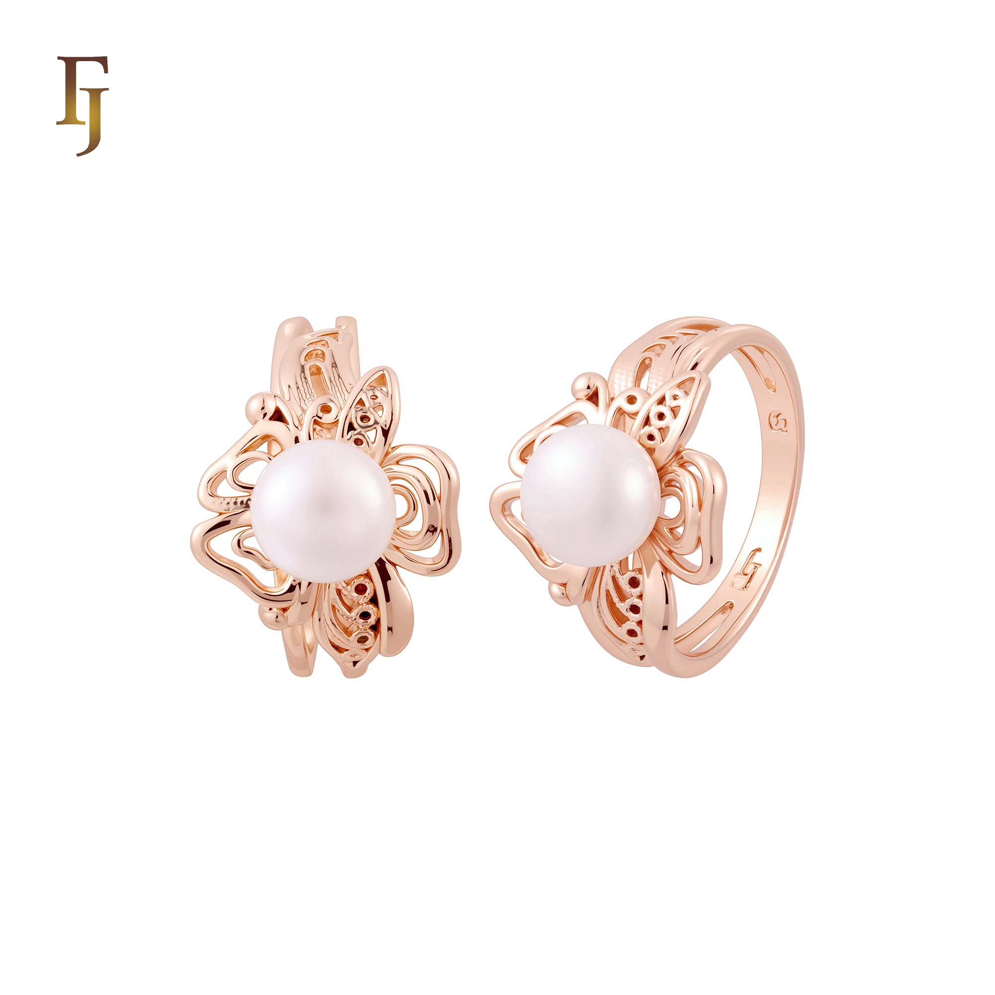 Flower filigree dancing Solitaire Pearl Rose Gold Fashion Rings