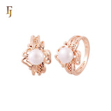 Flower filigree dancing Solitaire Pearl Rose Gold Fashion Rings