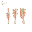 Conjunto de joyas de oro rosa con circonitas cúbicas de color verde manzana y hojas con colgante