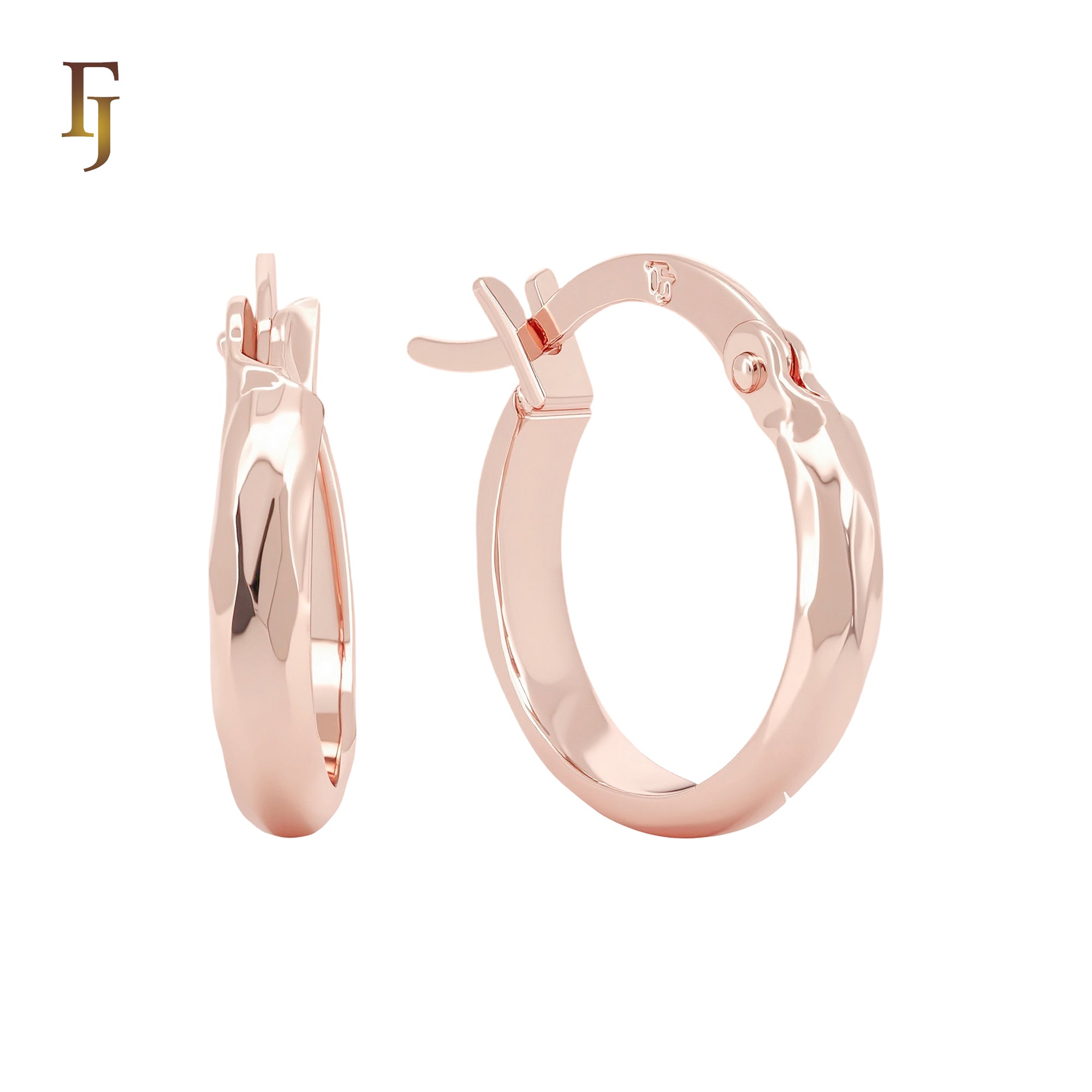Long Rhmobus textured Rose Gold Hoop Earrings
