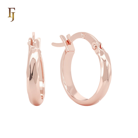 Long Rhmobus textured Rose Gold Hoop Earrings