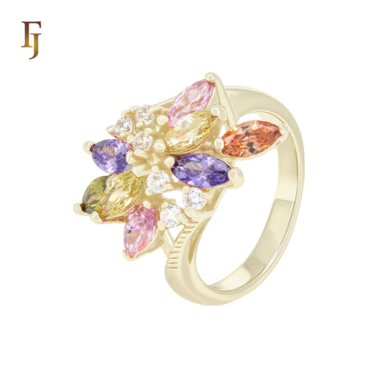 Luxurious Cluster colorful CZs 14K Gold Fashion Rings