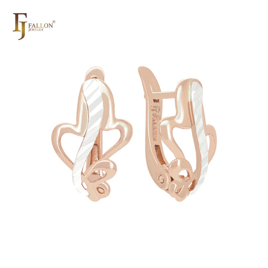 Pendientes de clip bicolor con burbujas esponjosas en oro rosa de 14 quilates
