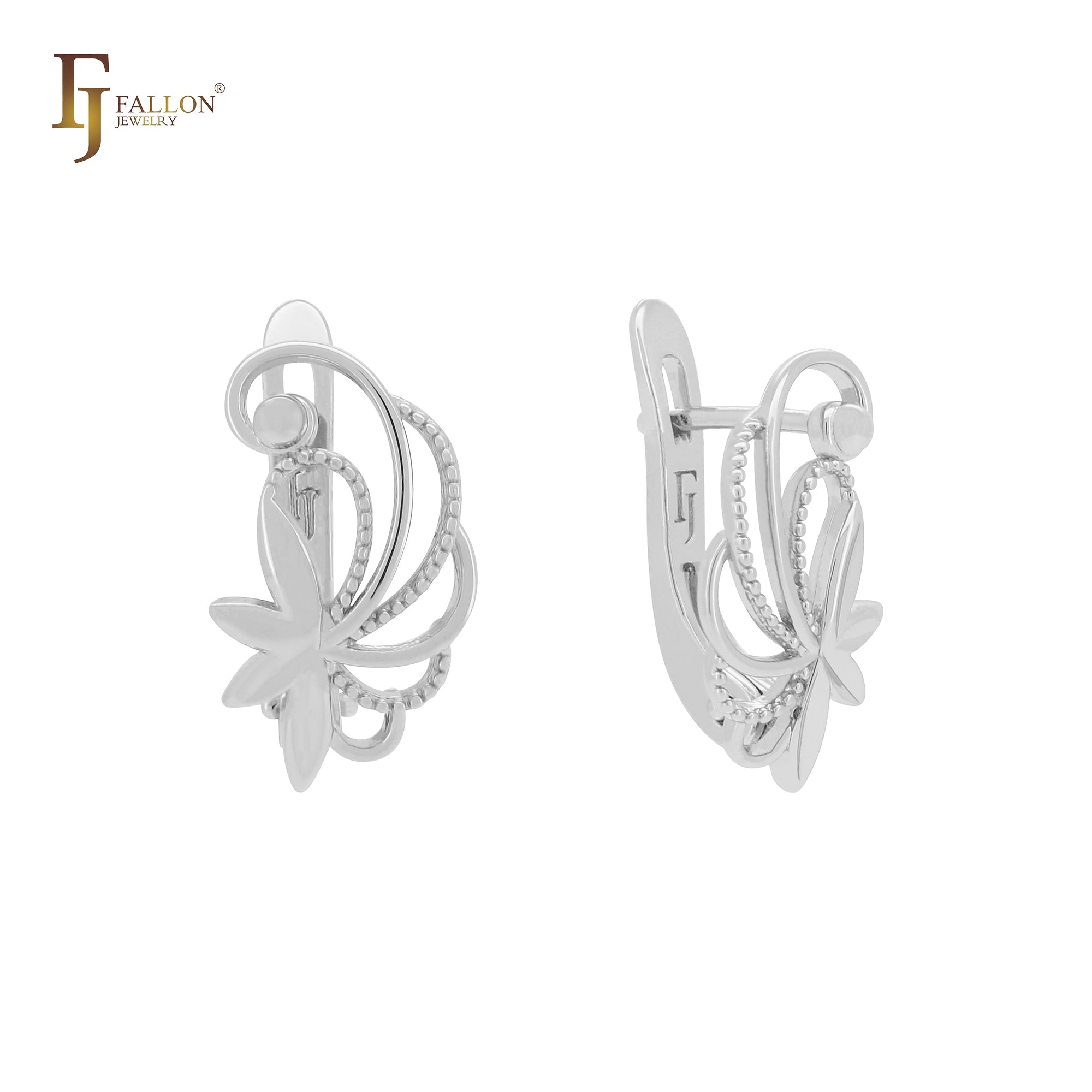 Brincos de pressão elegantes com caudas de borboletas dançantes em ouro 14K