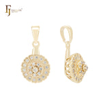 Fancy white CZs of flowers 14K Gold Pendant