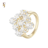 Cluster white CZs 14K Gold two tone Fashion Rings