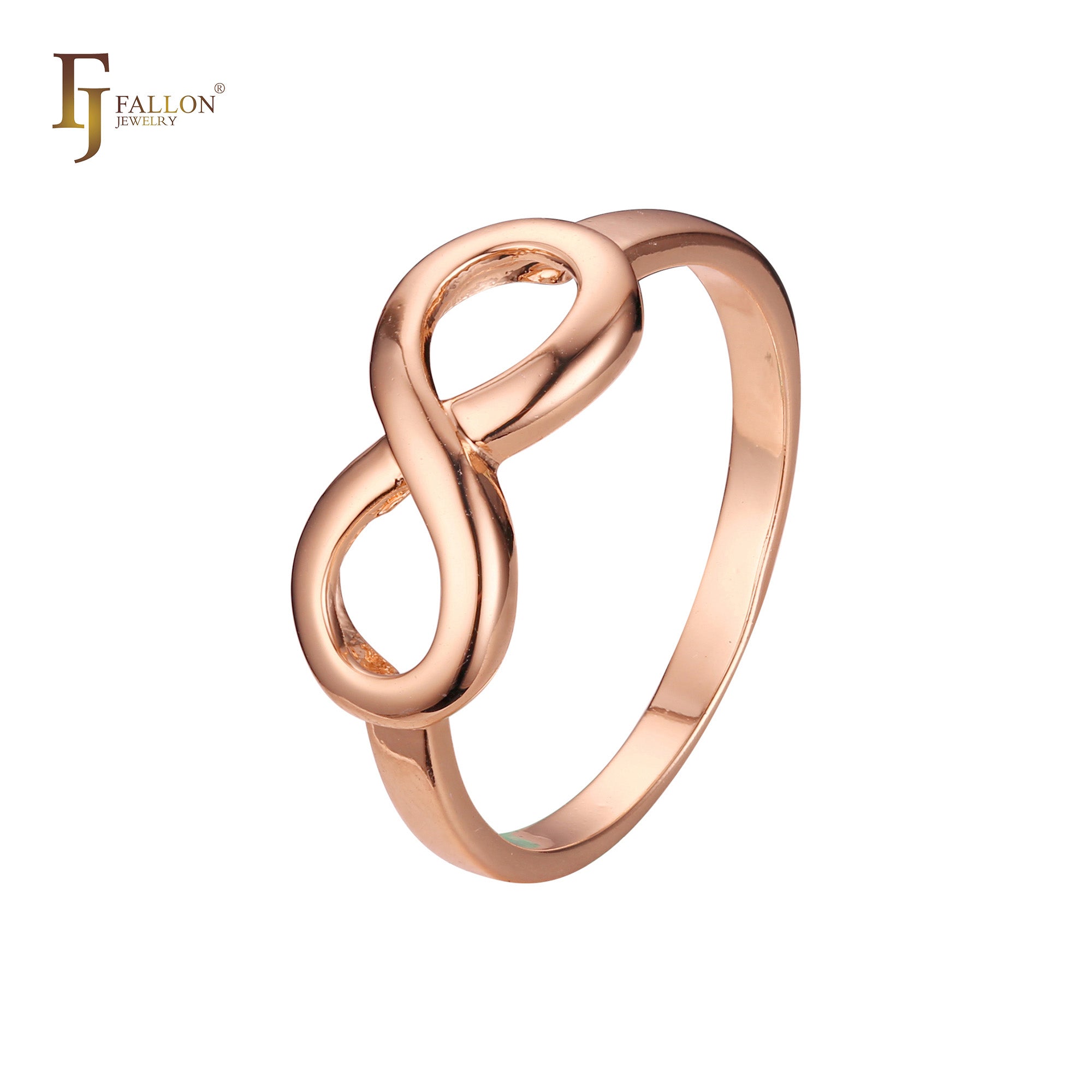 Anillos Infinity 8 diseño liso sin piedra en Oro de 14K, colores baño de Oro Rosa
