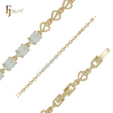 Fünf ovale bunte Cluster CZs herzhafte Link 14K Gold Armbänder