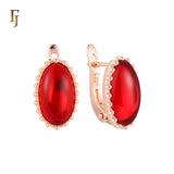 Colorful Cabochon stone Rose Gold Russian Lock Earrings