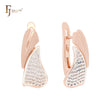 Pendientes de clip bicolor en oro rosa con hojas dobles de circonitas blancas