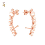 Clover flower cluster 14K Gold, Rose Gold Cuff Stud Earrings
