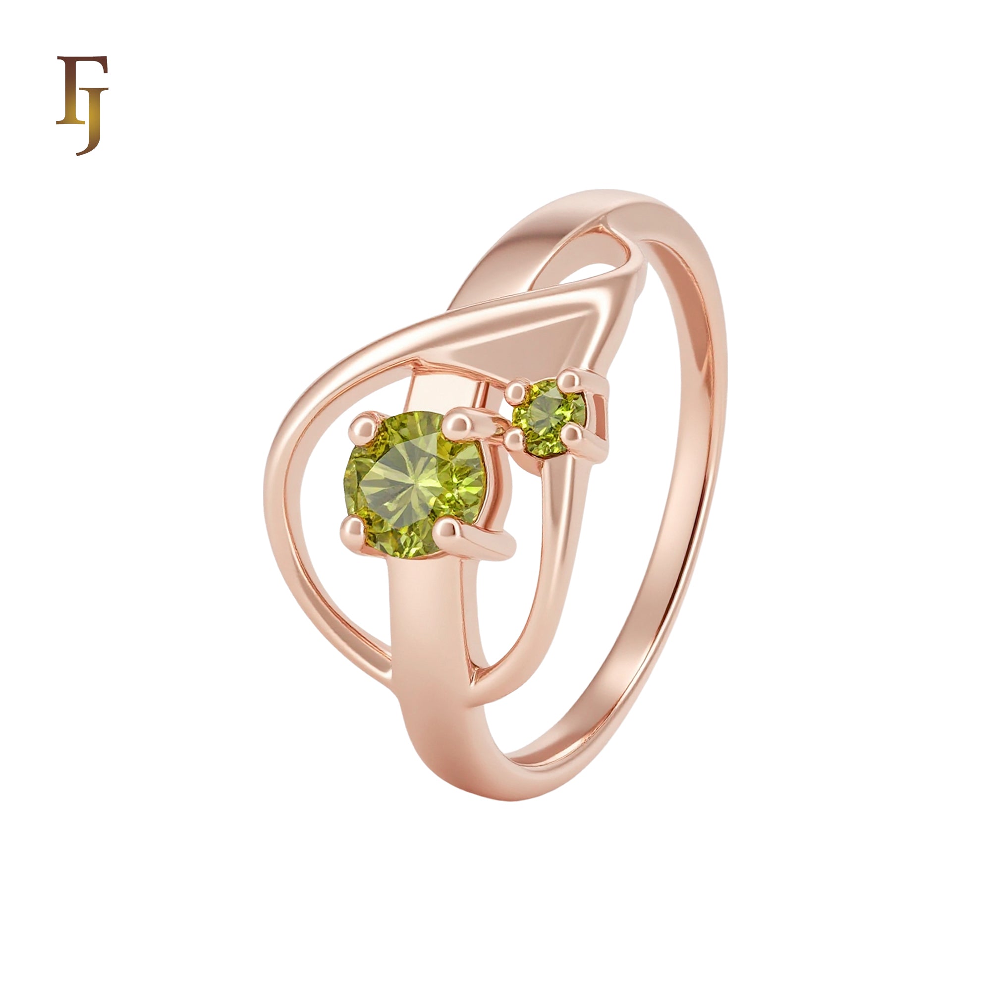 Double Olive Green CZ Rose Gold Fahsion Rings