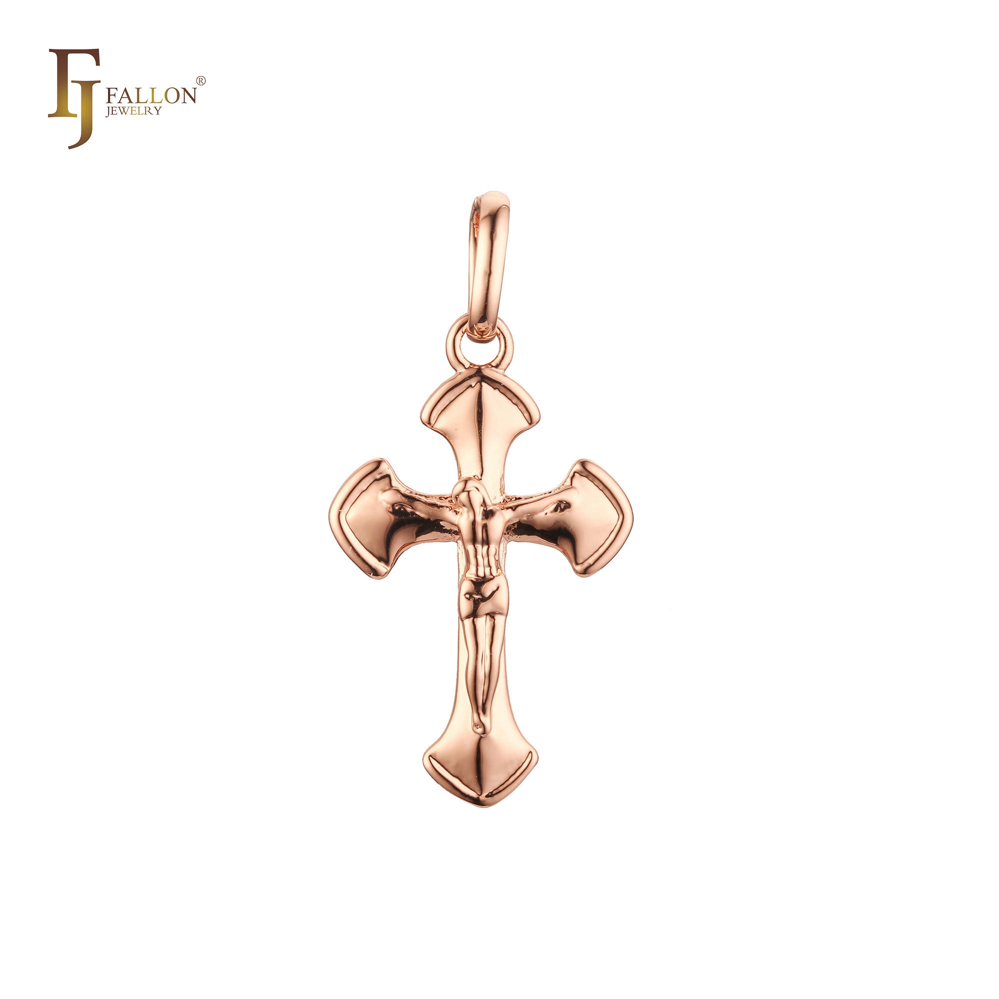 Christian Catholic Rose Gold Beads Crucifix Cross Pendant