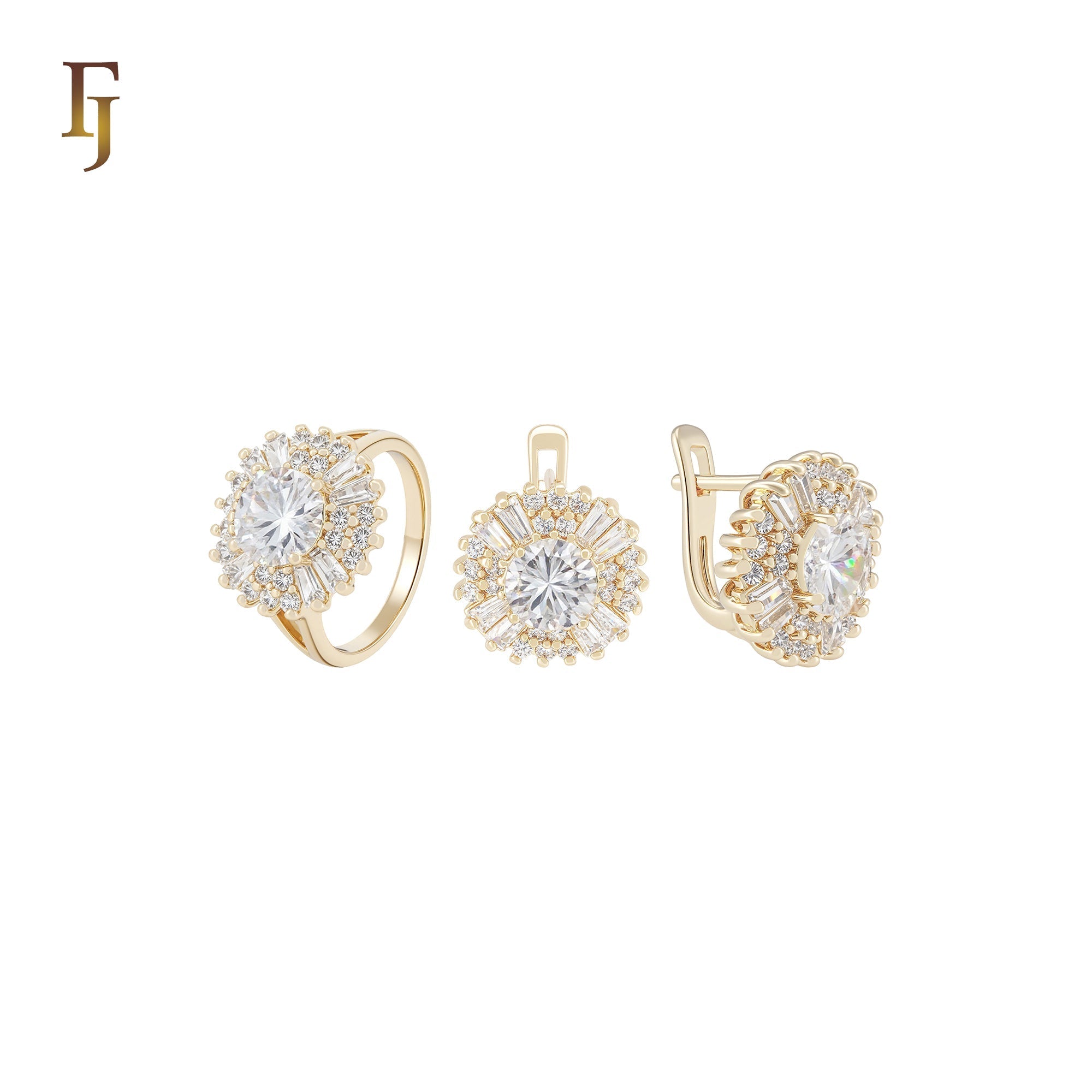 Halo cluster Colorful 14K Gold Jewelry Set with Rings