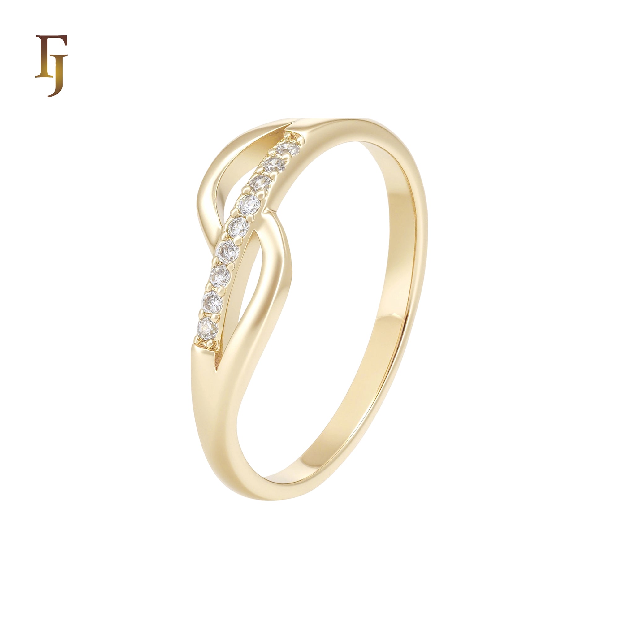 Paved row of white CZs 14K Gold Wedding Band Rings