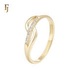 Paved row of white CZs 14K Gold Wedding Band Rings