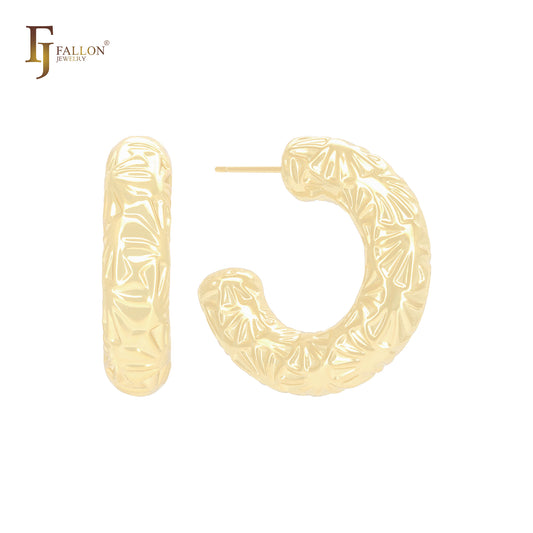 Pendientes de aro con forma de concha brillante y tubo redondeado en forma de C, en oro de 14 quilates, oro rosa y oro blanco.