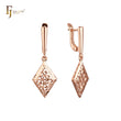 Drop Long Rhombus Hollow filigree Rose Gold Russian Lock Earrings
