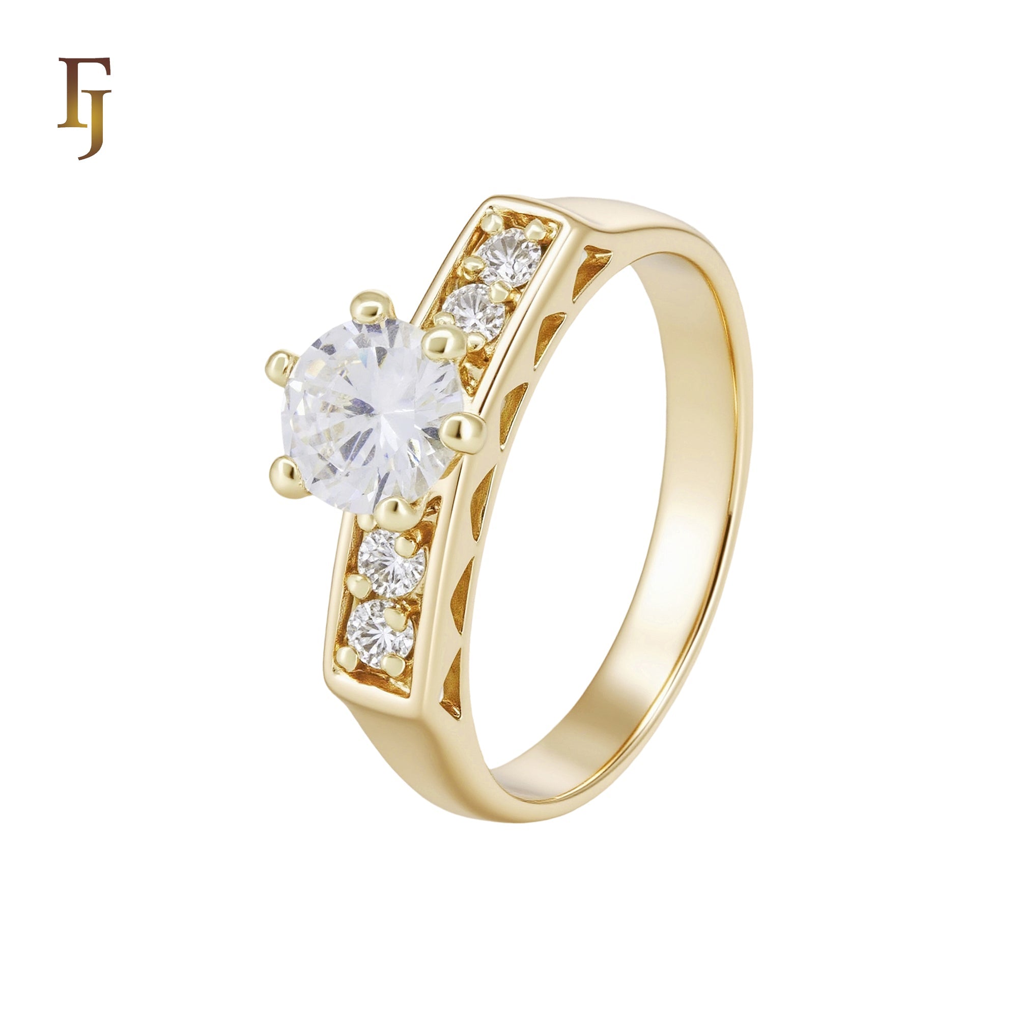 Gold Plated Engagement Ring Set | 6mm Solitaire CZ & Pavé Band | Classic Wedding Jewelry by FJ Jewelry
