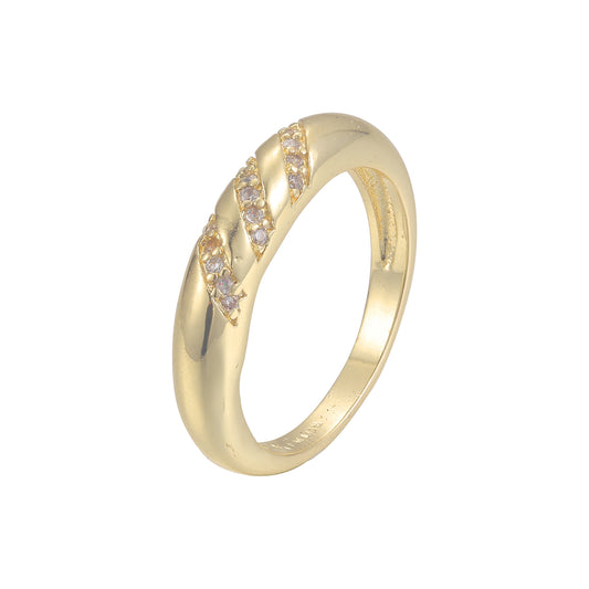 Tres hileras pavimentadas con cz blanca Alianza de boda Alianza de oro de 14 quilates, oro rosa, anillos de oro de 18 quilates