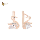 Elegantes pendientes de clip de oro rosa con circonitas blancas y forma de cisne