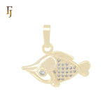 Fish of heart white CZ cluster 14K Gold Pendant
