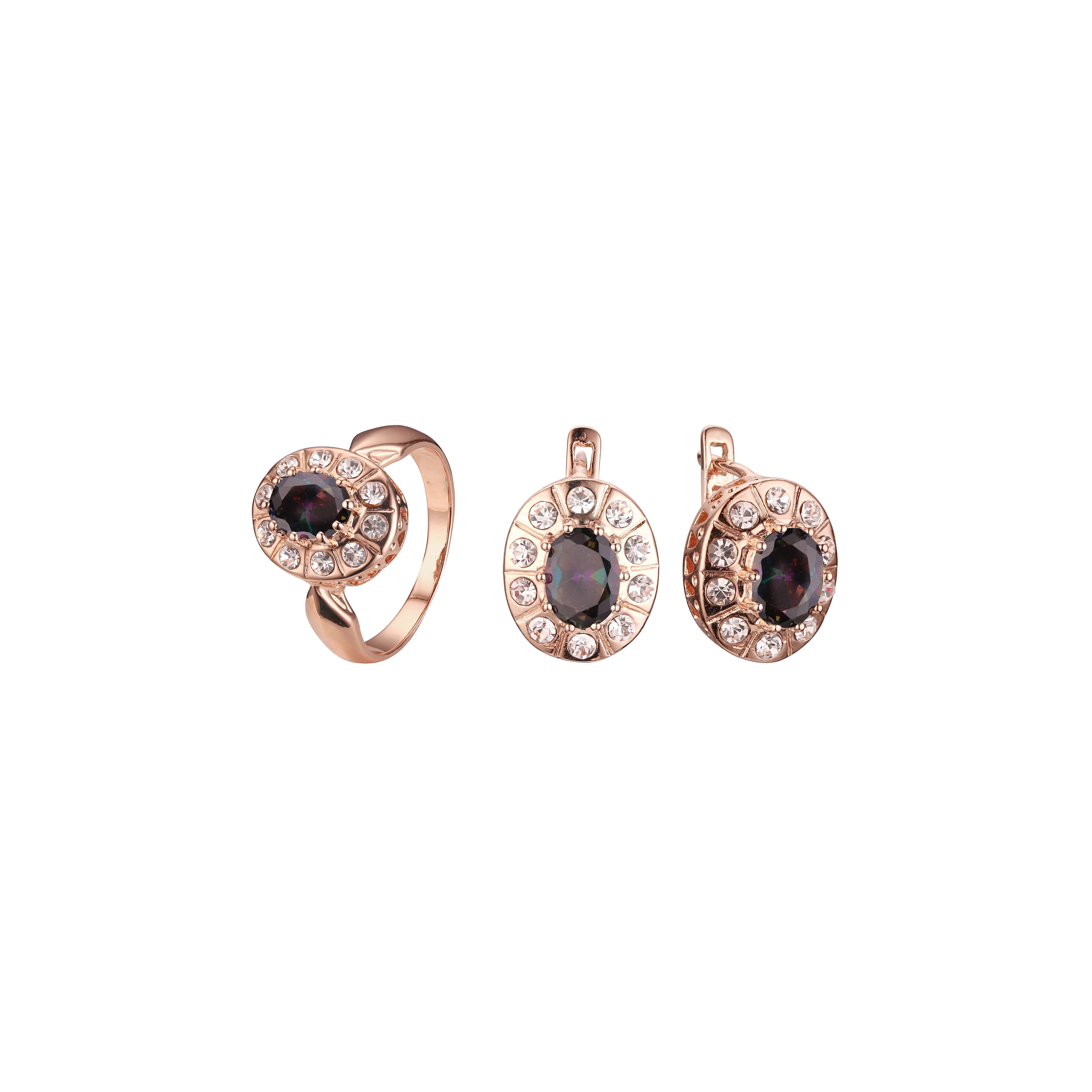 Conjunto de halo de oro rosa con anillos