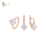 Conjunto de joyas de oro rosa con circonita blanca de corte ovalado y solitario grande con anillos