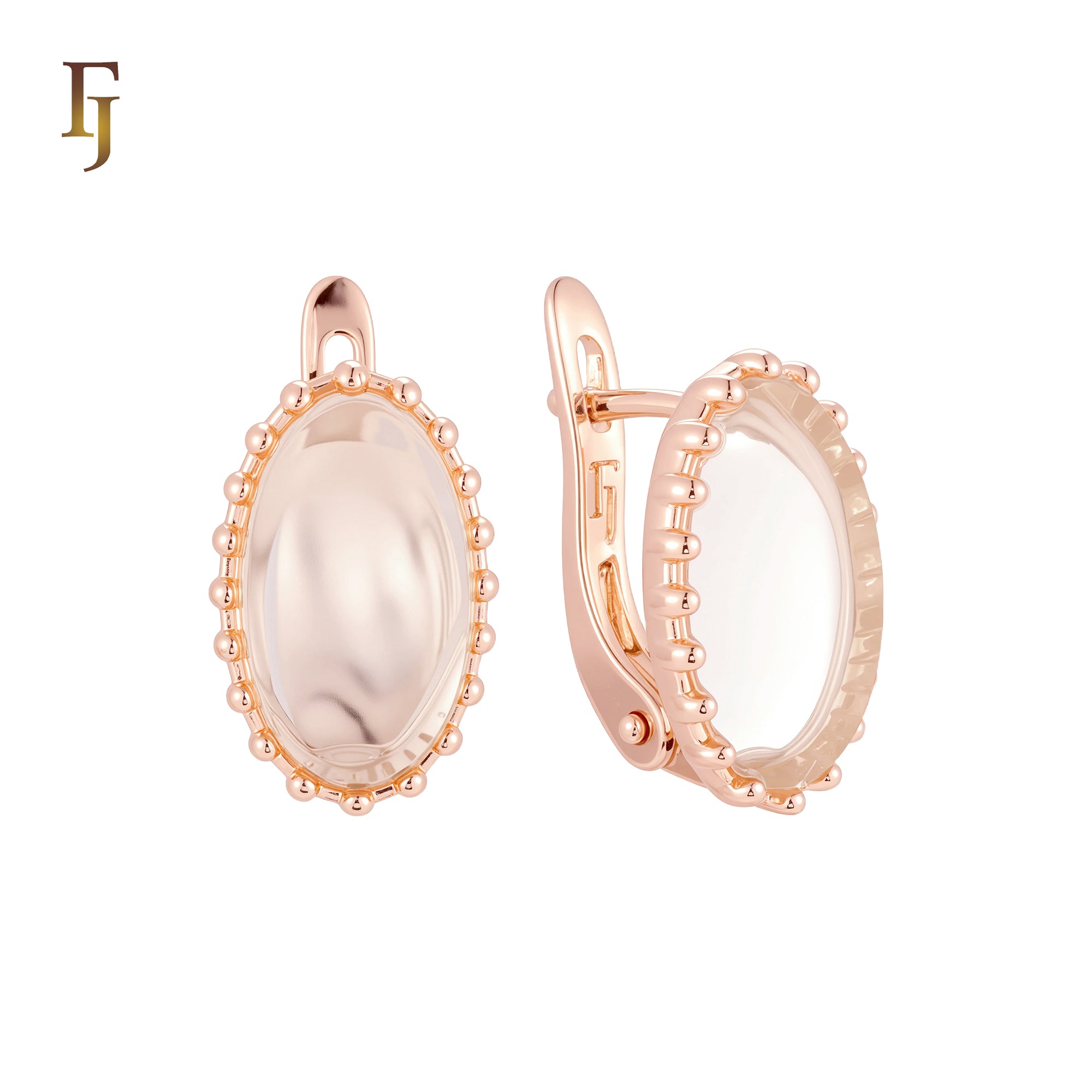 Colorful Cabochon stone Rose Gold Russian Lock Earrings