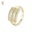 Triple Band of white CZs and double Greek Key 14K Gold Fashion Rings