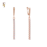 Gold Long Drop Earrings with CZ Tennis Chain – Elegant Sparkling Dangle Earrings for Women – FJ Jewelry