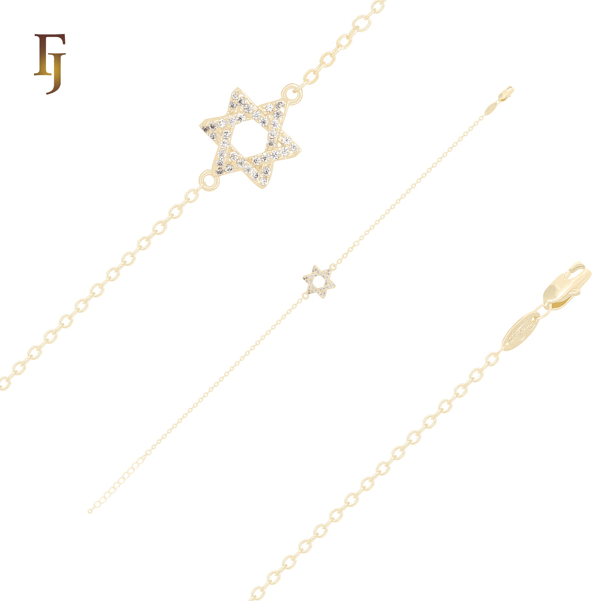Star of David Girls Bracelet | 14K Gold Plated Adjustable Chain with Crystals, 10.5mm – FJ Jewelry