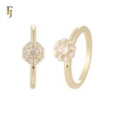Cluster white CZs flower 14K Gold, Rose Gold Wedding Set Rings