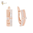 Pendientes de clip minimalistas elegantes con circonitas blancas pavimentadas en oro rosa de dos tonos