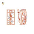 Rectangular window of white CZs Rose Gold Russian Lock Earrings