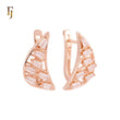 Crescent wide cluster white CZs Baguette Rose Gold Russian Lock Earrings