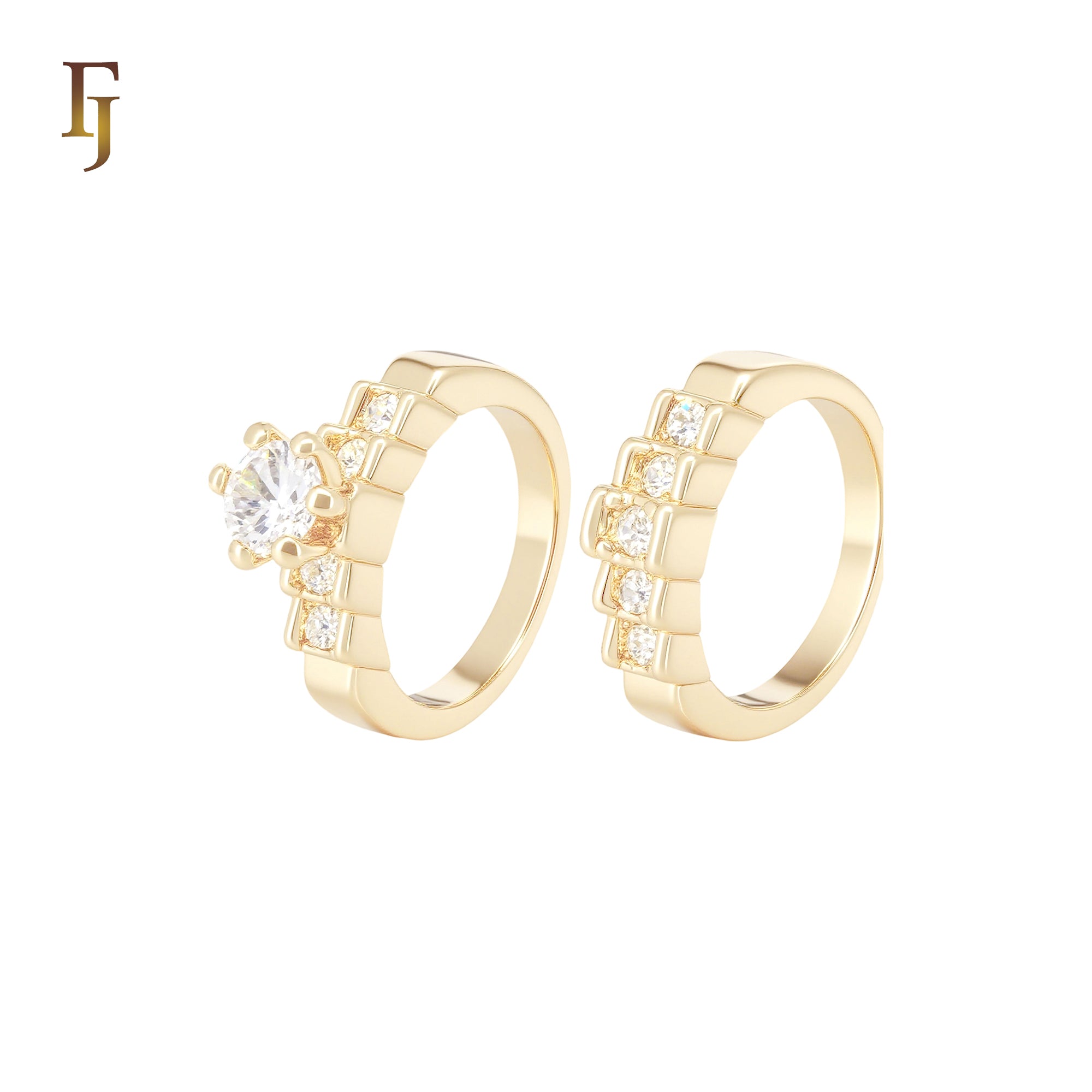 Stairs of white CZs levels 14K Gold white CZs Wedding Set