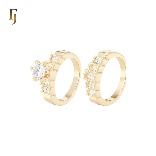 Stairs of white CZs levels 14K Gold white CZs Wedding Set