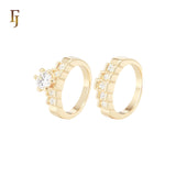 Stairs of white CZs levels 14K Gold white CZs Wedding Set