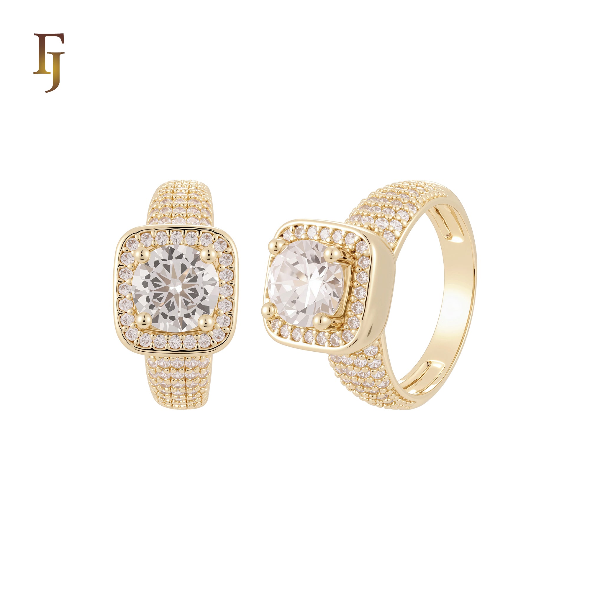 Five bands of white CZs 14K Gold, Rose Gold Wedding Set Rings Engagement and Band