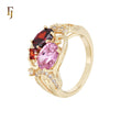 Scarlet Red and Pink Cluster Colorful stones 14K Gold Fashion Rings