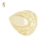 Oval Bead Greek Key textured 14K Gold Rings