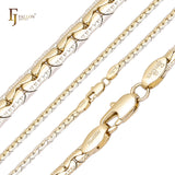 Двухцветные цепочки из изящного звена C с точечной чеканкой из золота 14 карат и розового золота CRLH